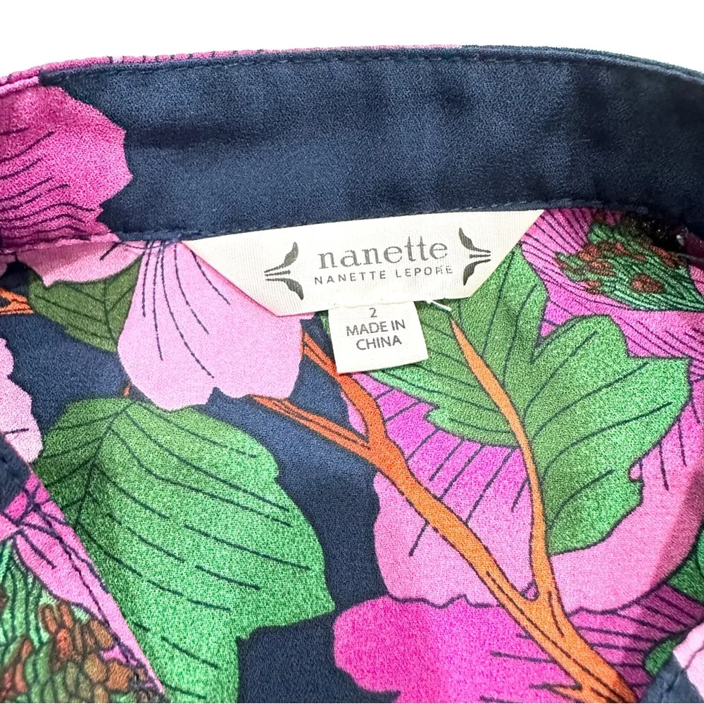 NWOT Nanette  Navy Blue Button Down Belted Floral Dress - Image 4