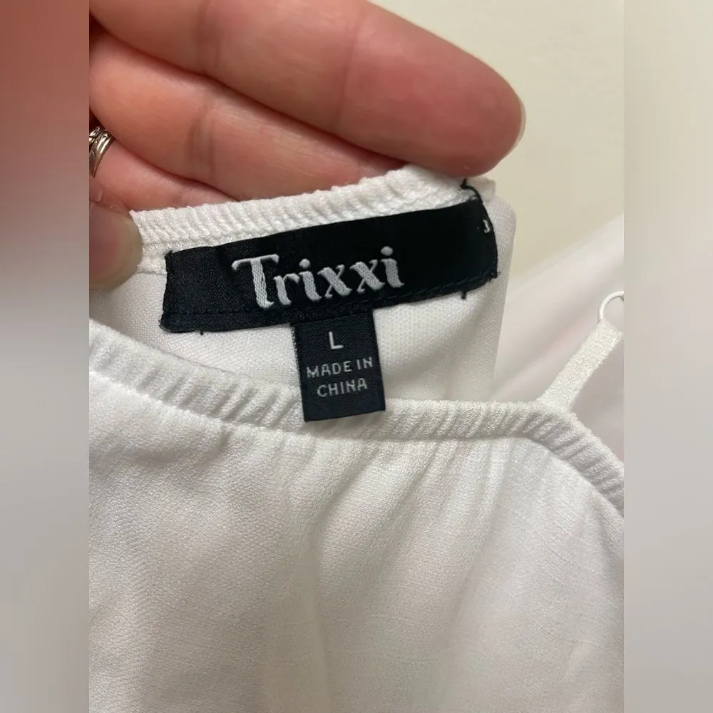 Trixxi White Bodice Embroidered Floral V Neck Cupcake Dress SZ L - Image 5