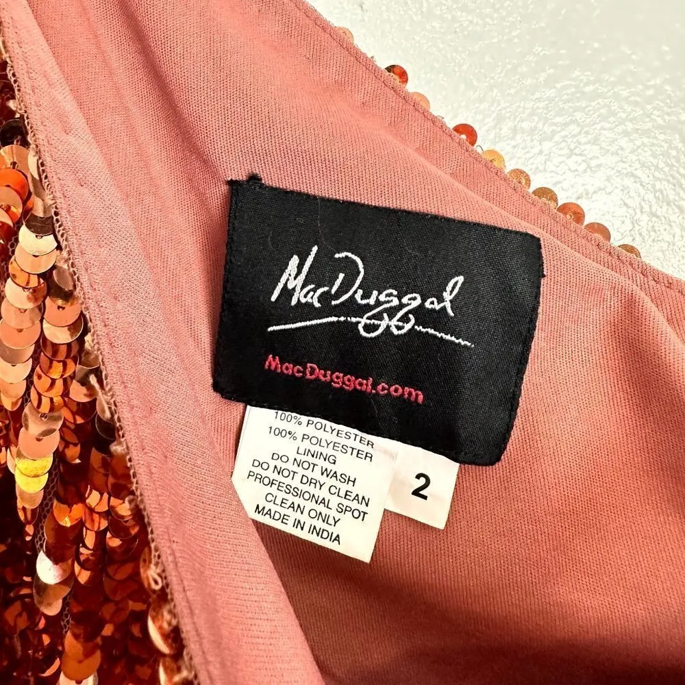 MAC DUGGAL Sequin One-Shoulder Long Sleeve Column Gown in Copper Size US 2 - Image 5