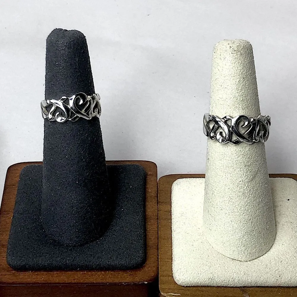 TIFFANY & CO Peretti 925 Sterling Silver Triple Heart Ring Blue Box Dust Bag - Image 14