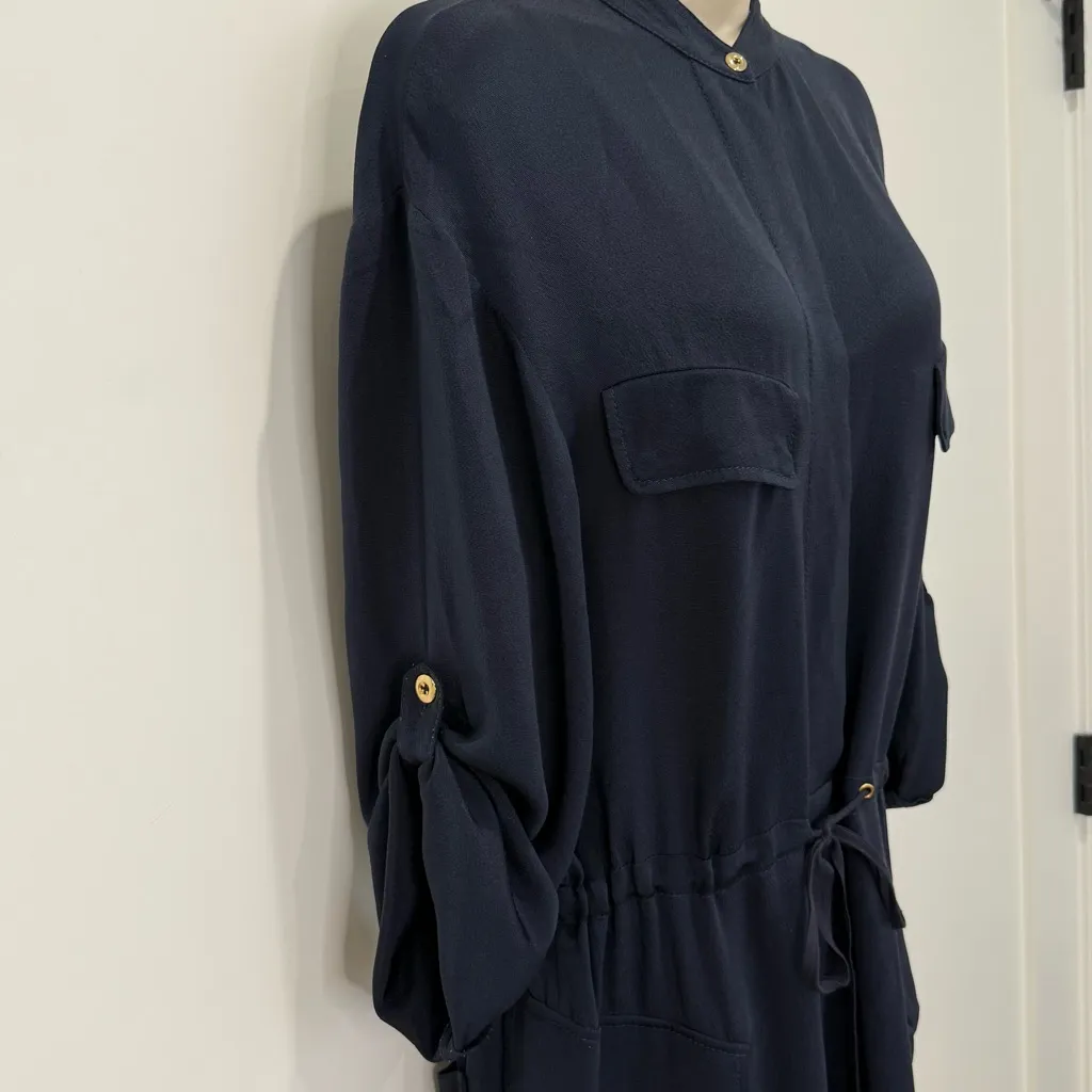 3.1 Phillip Lim Silk Utility Jumpsuit Navy Long Sleeve Cropped 4 Minimal Chic - Image 4