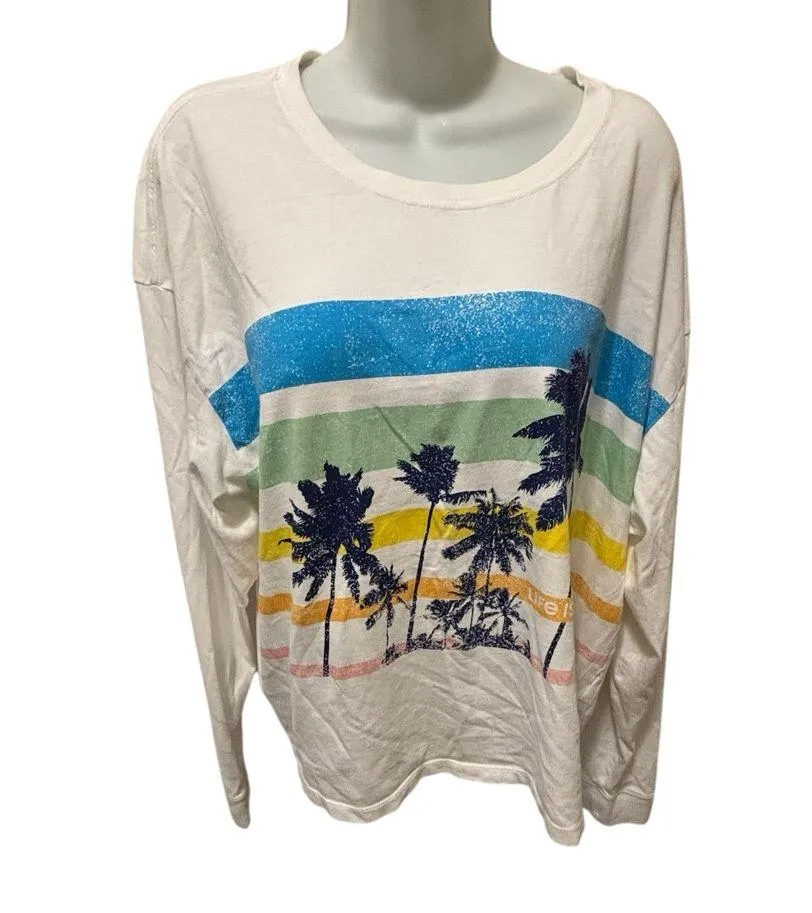 Life is Good Crusher Tee Long Sleeve White Sz XL Tropical Palm Trees and Stripes - Image 2