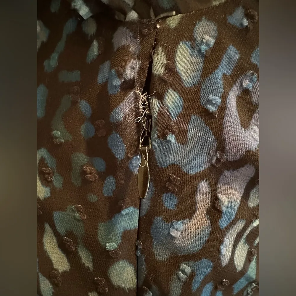 Laundry By Shelli Segal  Blue Cheetah Chiffon Sheer Mini Dress Tie On Neck - Image 7