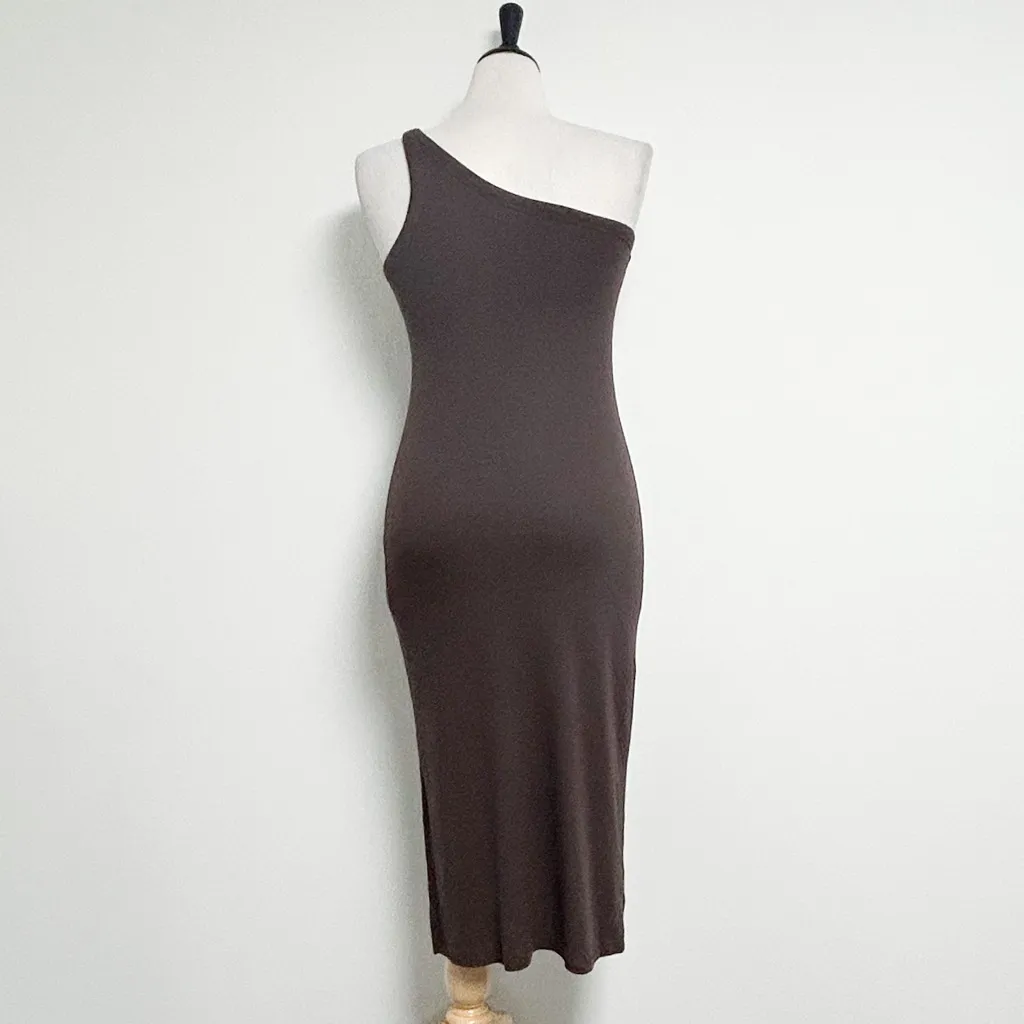 Old Navy Active Brown One Sleeve Sleeveless Ribbed Midi Ultralite Dress Medium - Image 7