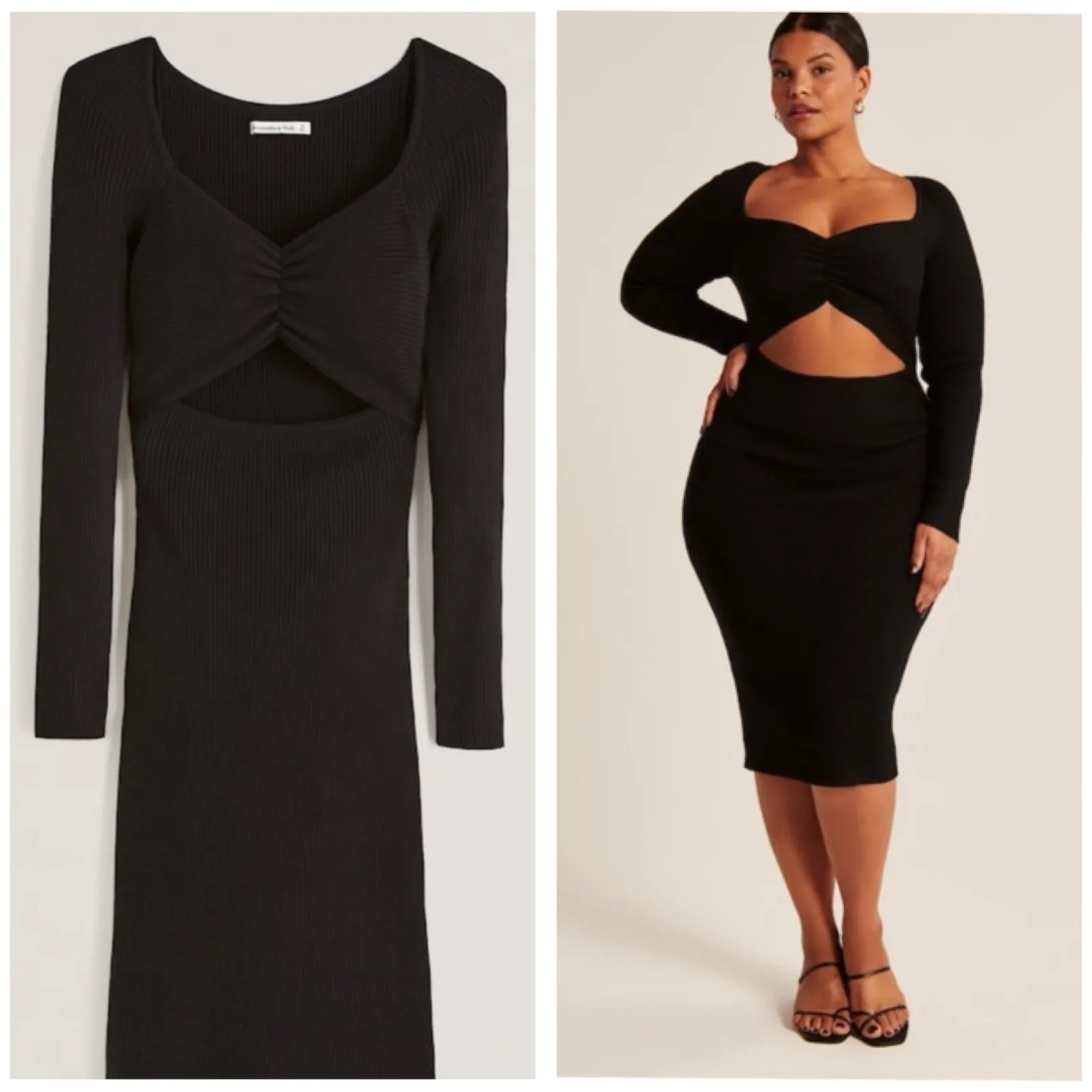Abercrombie & Fitch Cinched Front Cutout Midi
Sweater Dress Size Small Black - Image 2