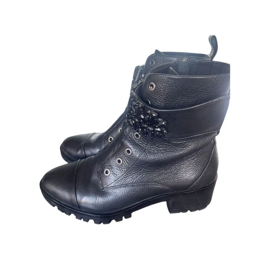 Karl Lagerfeld Pipa Crystal Embellished Platform Ankle Boots Black 9.5 Moto - Image 5