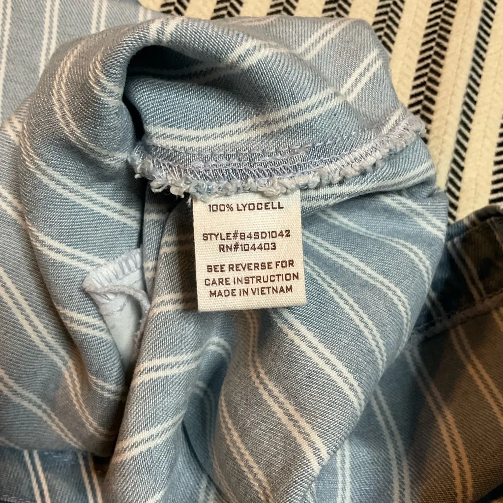 Impressions Sky Blue and White Striped Dress with Buttons‎ closure in the back. - Image 5