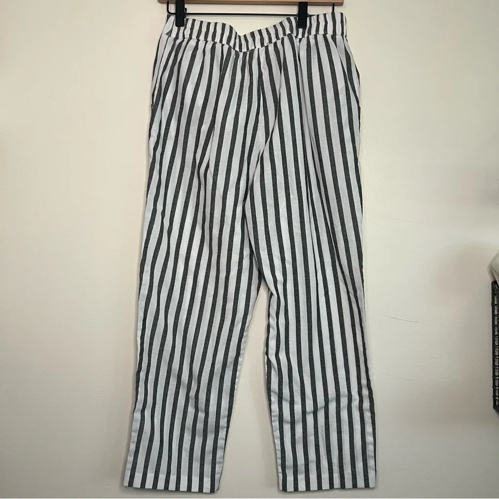 Skies Are Blue Black White Striped Cotton Pants M Pull-On High Rise - Image 5