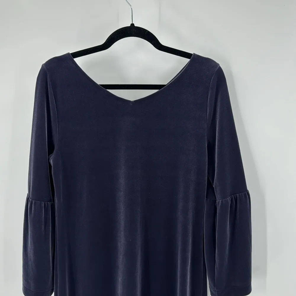 Ann Taylor Velvet gray purple Dress darting on chest bell sleeves semi formal - Image 7