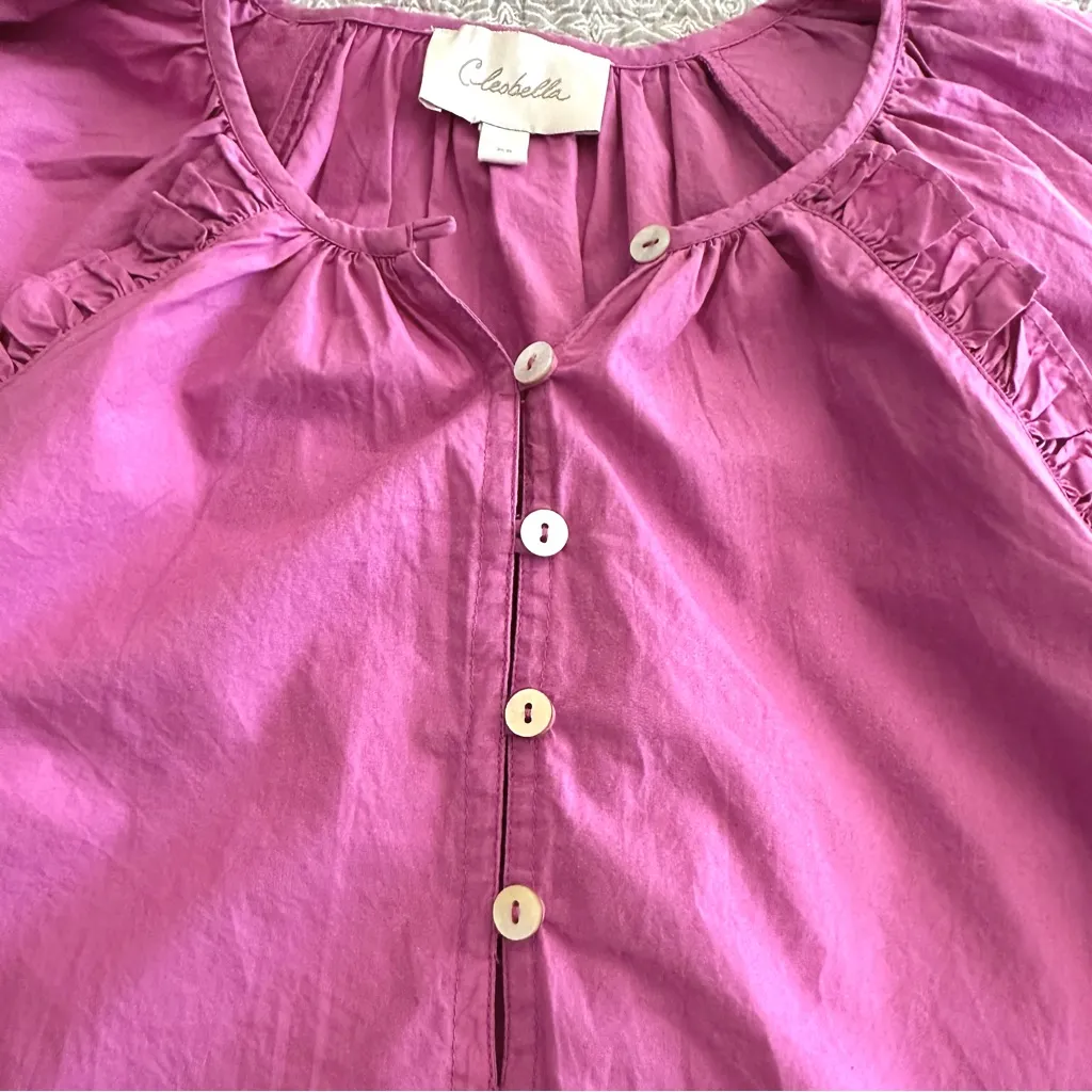 Cleobella Jess Azalea Pink Purple Ruffle Puff Sleeve Button Blouse Size XS - Image 14