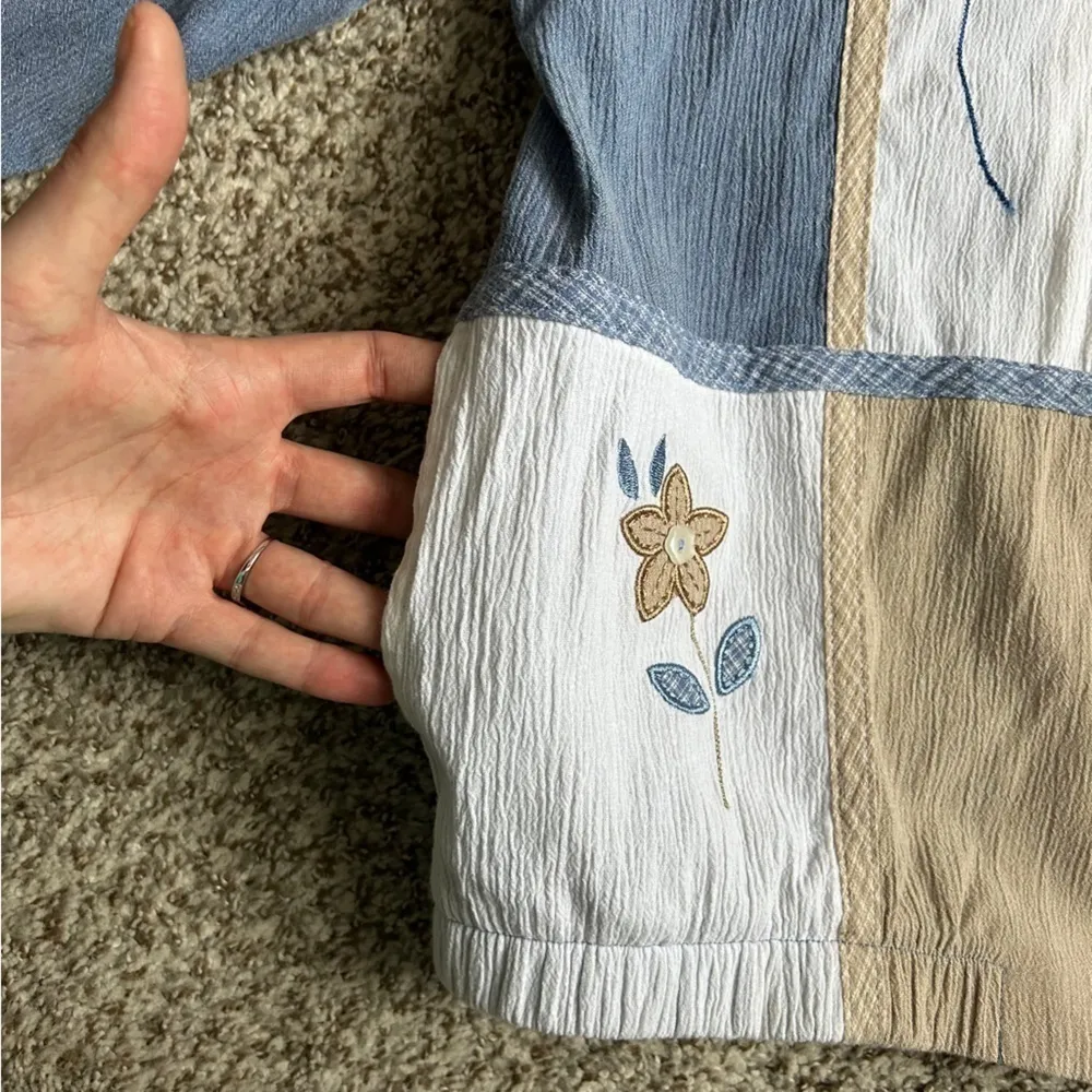 Alfred Dunner Blue Cream Checkered Floral Zip Up Jacket 8P Coastal Grandma - Image 4