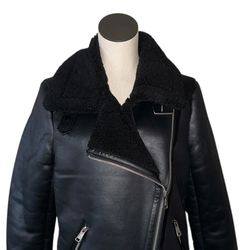 NWT GUESS Women's Faux-Shearling Asymmetric Moto Coat Black Medium - Image 6