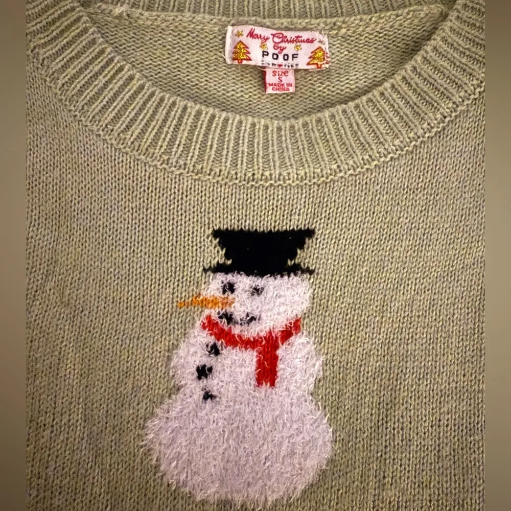 Merry Christmas by POOF Women’s Mint Green Snowman ⛄️ Sweater - Image 4