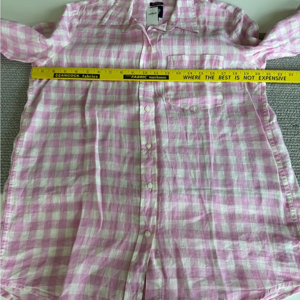 GAP Pink White Gingham Plaid 100% Linen Boyfriend Button Down Shirt Medium NWT - Image 14