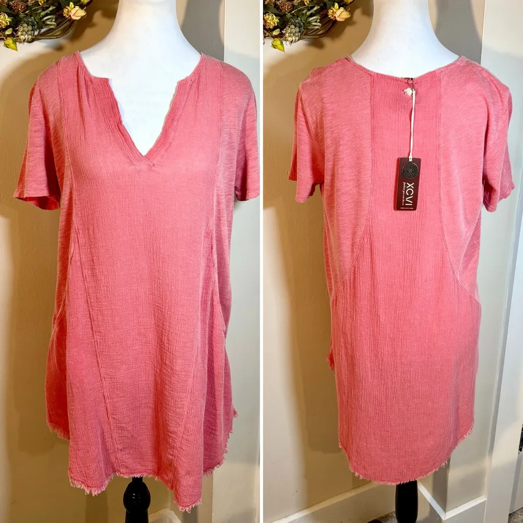 XCVI Edlyn Lightweight Cotton Linen Gauze Curved Hem Dress w/Pockets NWT Sz S - Image 2