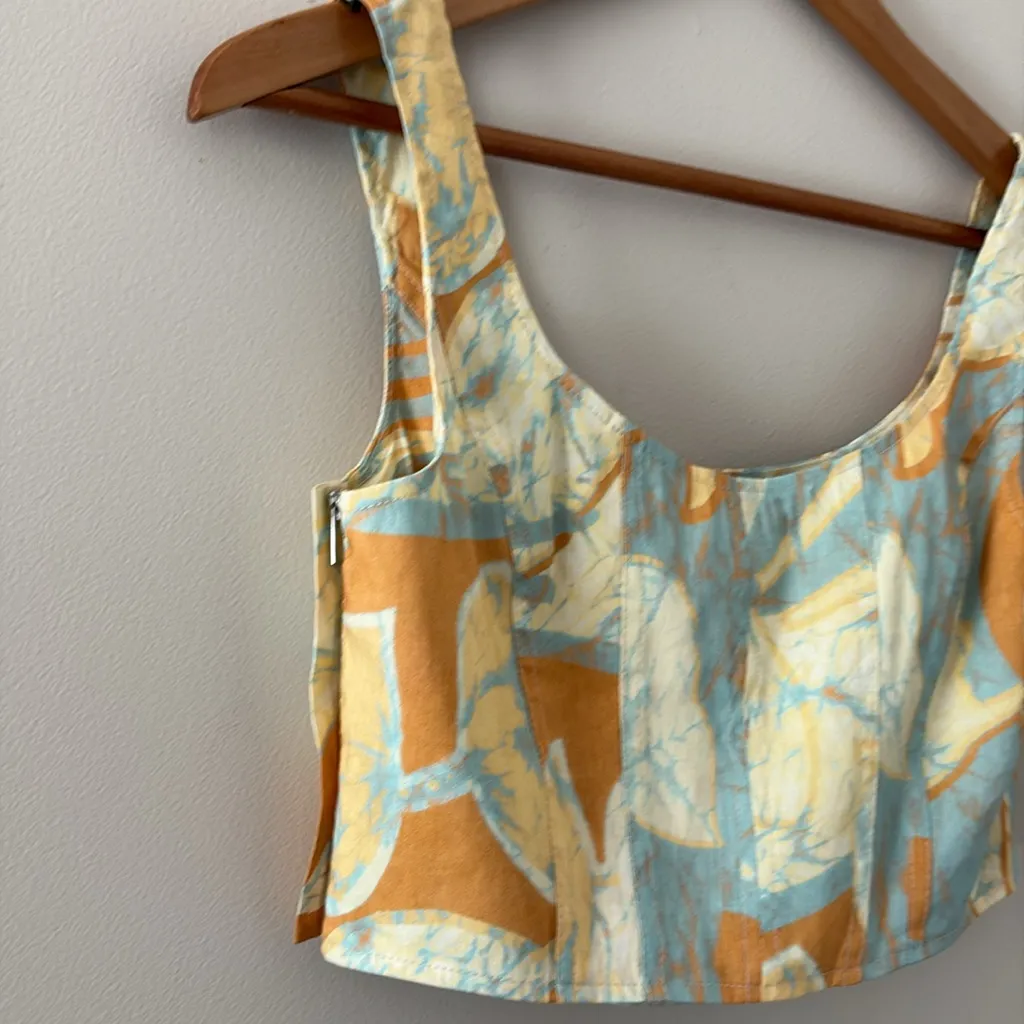 A.L.C. Isabel Sea Glass Crop Top Corset Linen Blend Sleeveless Side Zipper Sz 6 - Image 9