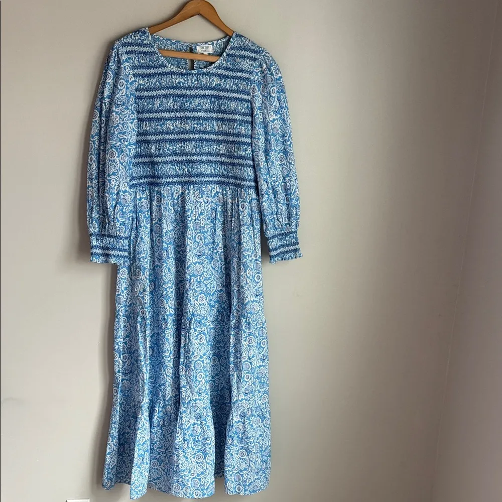 Pink City Prints Ornate Sky Isabel Midi Dress Floral Long Sleeve Smocked - Image 2