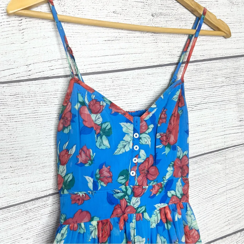 Hollister Blue & Red Floral Mini Sundress Size XS Spring Summer Casual Tropical - Image 3