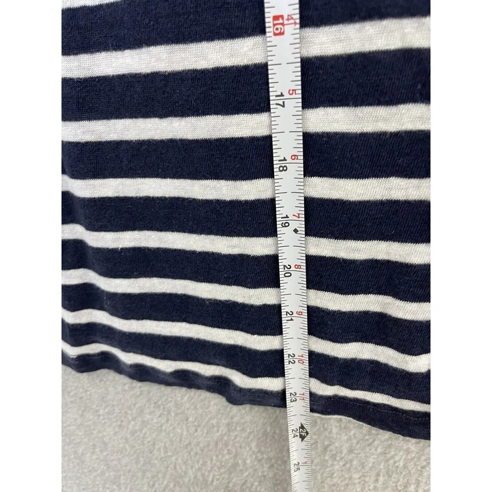 AJ Adrea Jovine Women's Blouse Blue Striped Size Small Short Sleeve Linen - Image 5