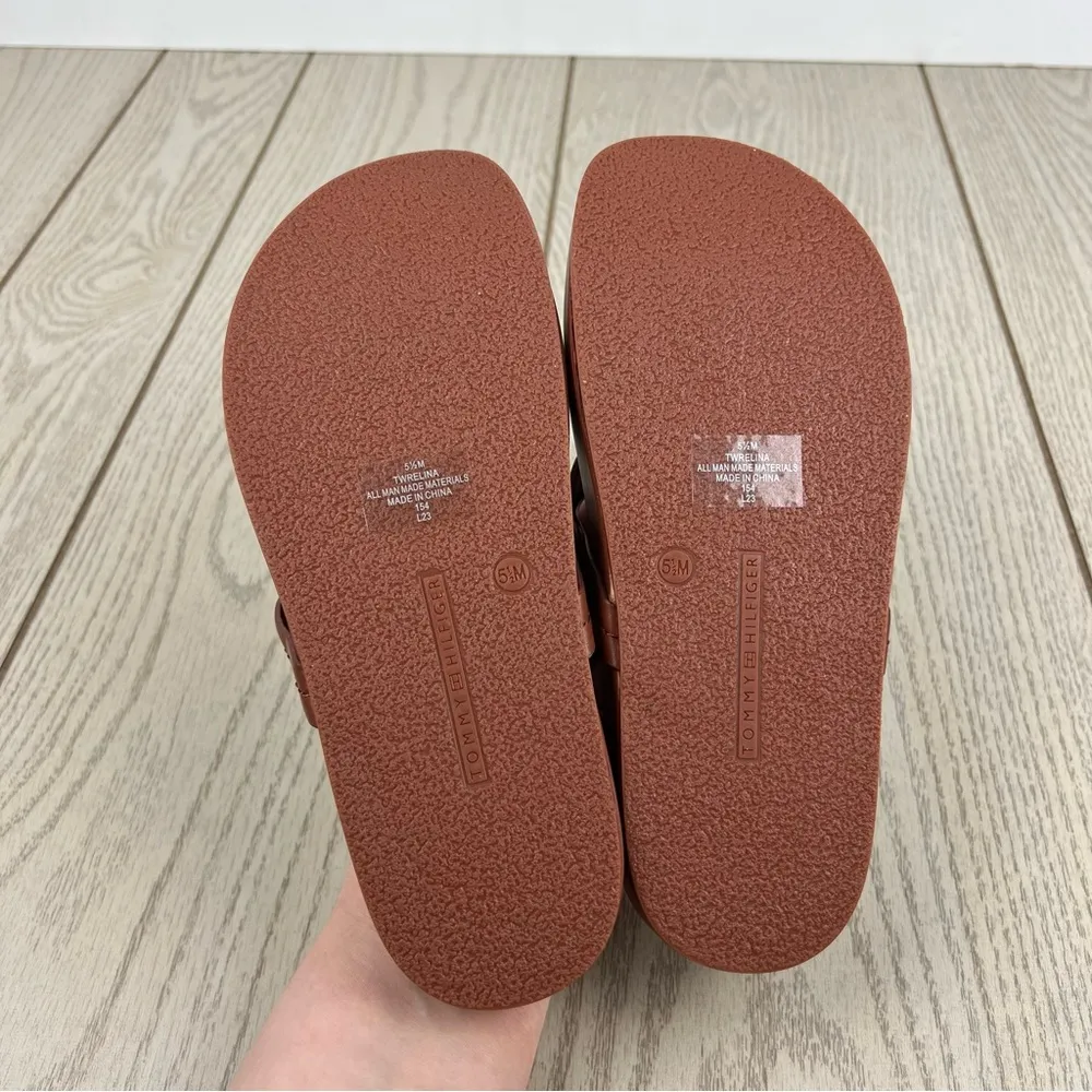 Tommy Hilfiger Women's Large TH Logo Relina Footbed Sandals 5.5M Med Brown $69 - Image 7