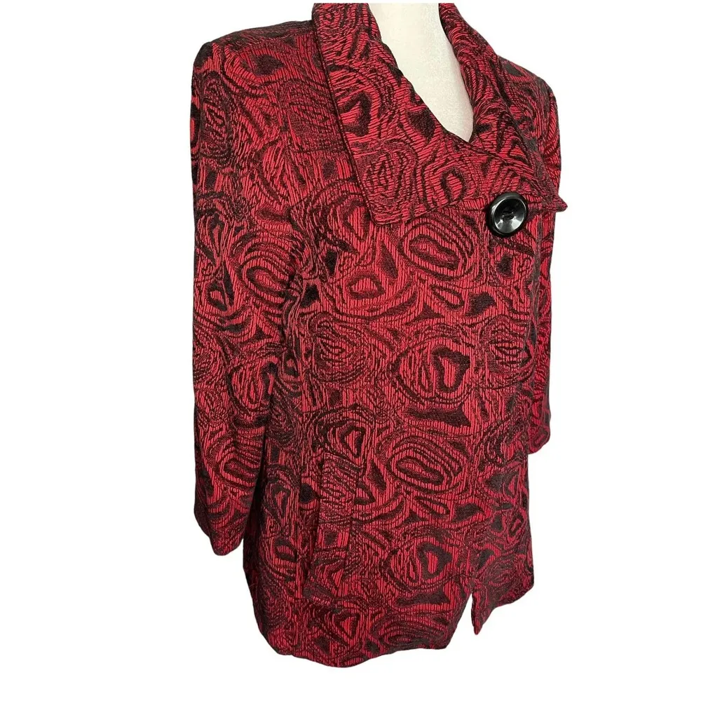 City Girl Nancy Bolen Blazer Jacket Red Black Embroidered Button Size Small - Image 3