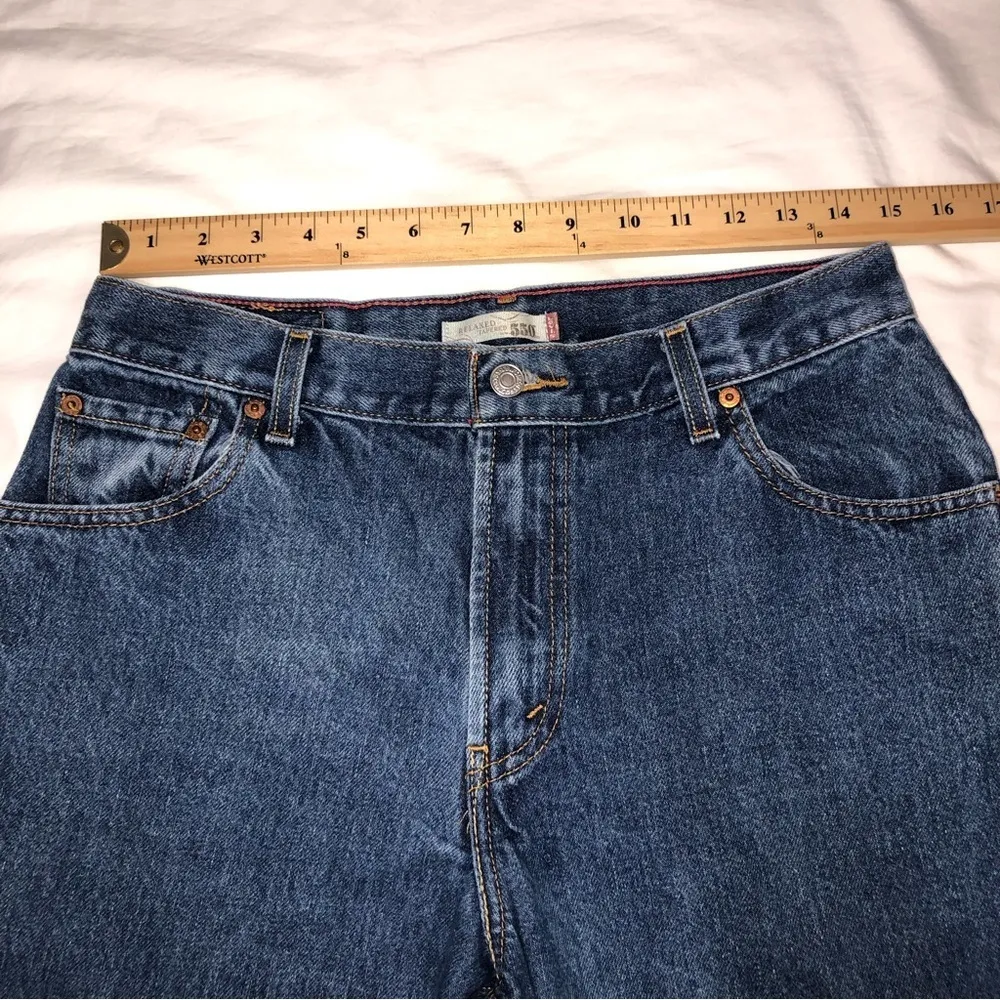 Levis Womens Size 12 Jeans Relaxed Taper 550 Raw Hem High Rise Vintage 90s Blue - Image 5