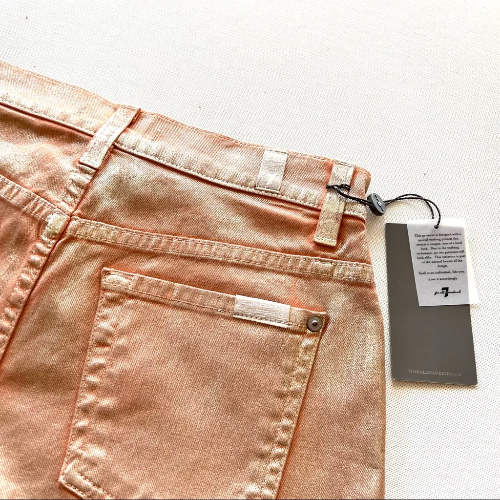 7 for all Mankind Rose Gold Metallic Denim Cut Off Shorts - Image 9