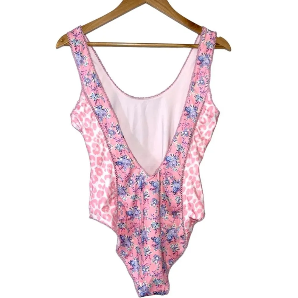LoveShackFancy NEW Mikkel Floral One Piece Swimsuit in Pink White Blue Medium - Image 5
