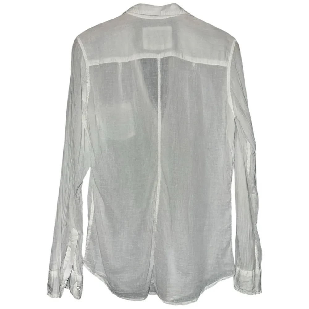 Frank & Eileen Womens Size L White Semi Sheer Cotton Gauze Barry Button Up Shirt - Image 3
