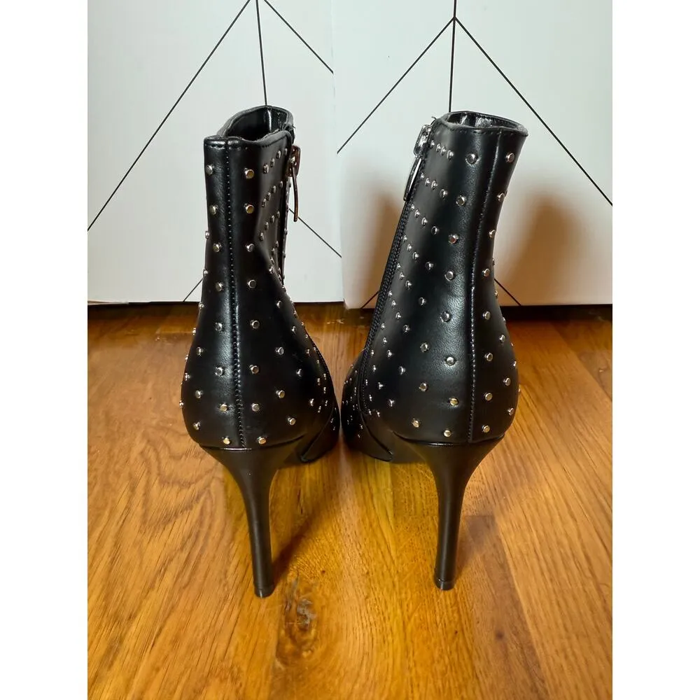 Nine West Farrah Womens 6 Black Silver Studded Stud Ankle Boot Heel Booties - Image 10