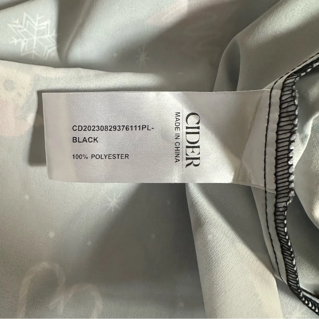 Cider Black Holiday Print Satin Pajama Top - Image 12