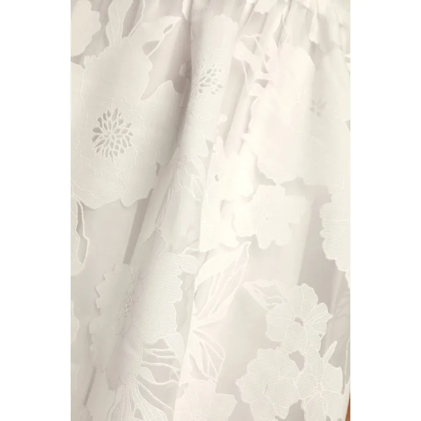 Lulus NWOT Floral Feelings White Floral Burnout Jacquard Babydoll Mini Dress Size M - Image 6