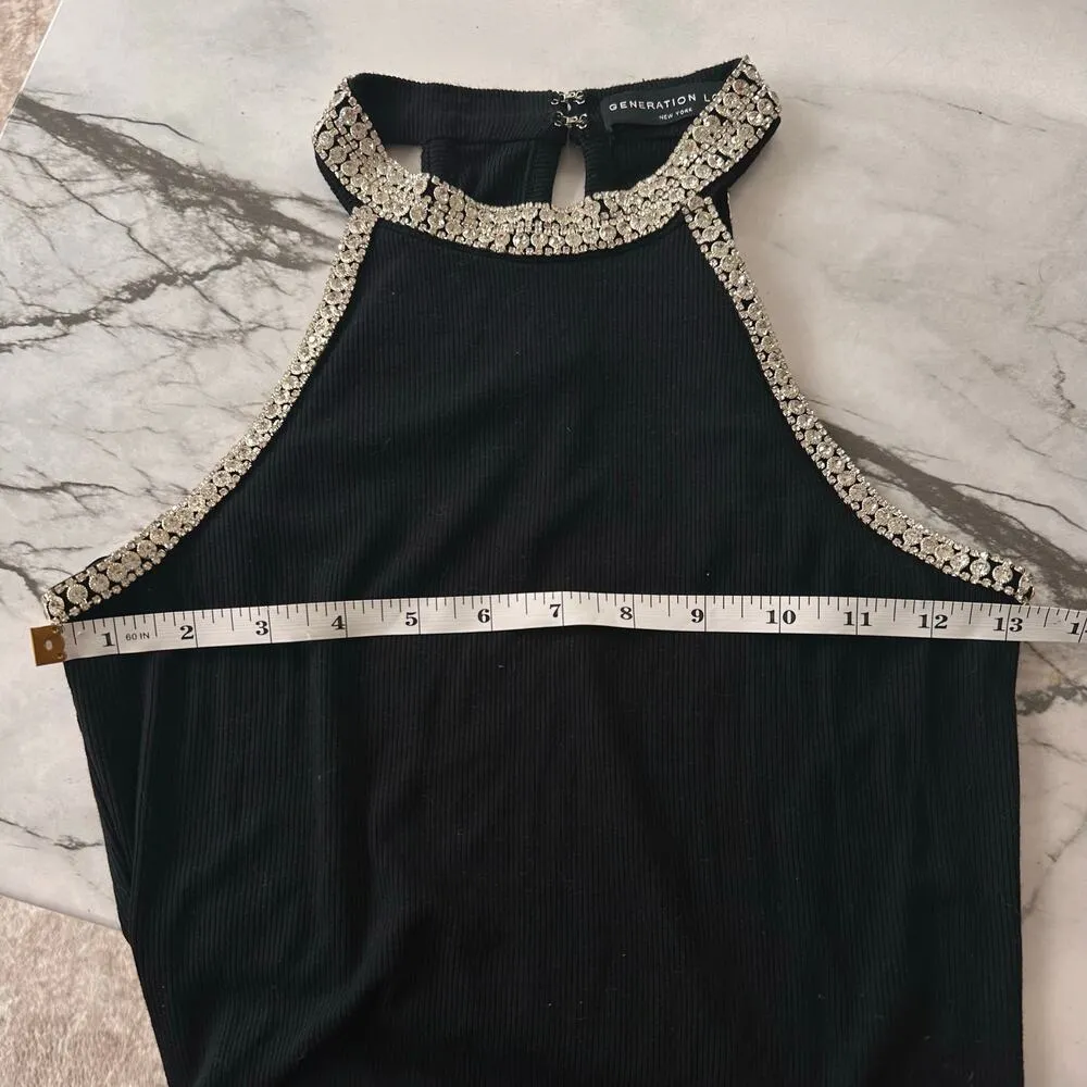 Generation Love Diane Black Sleeveless Razor Back Rhinestone Trim Top XS - Image 7