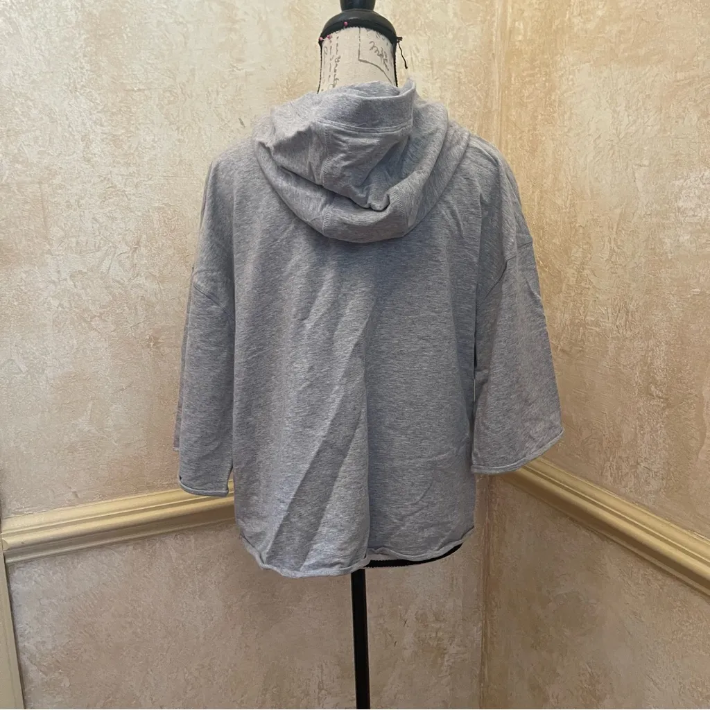 DKNY Sport Cropped Cotton Fleece Logo Hoodie; Grey Sz Large - Image 7