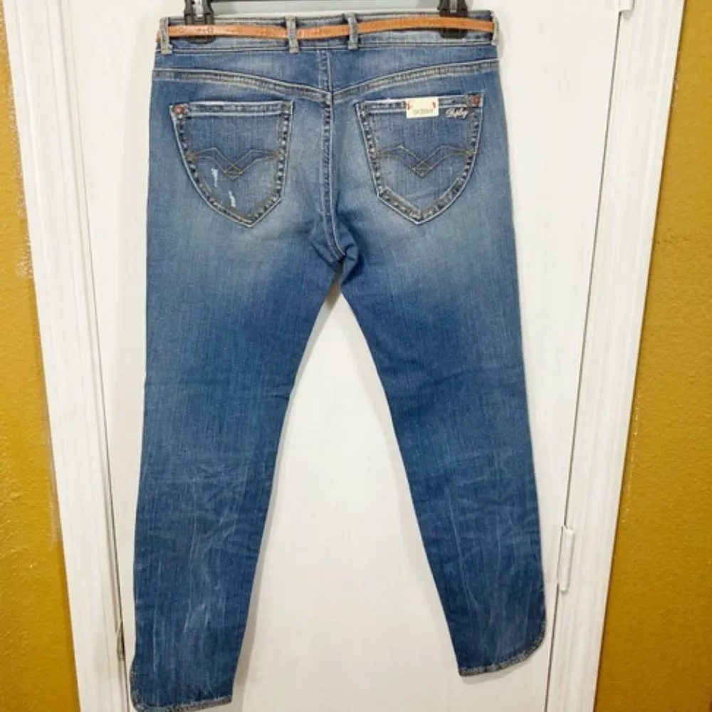 Replay women's size 28 belted tapered slit leg "KIMDON" Kim Kardashian jeans Blue - Image 2