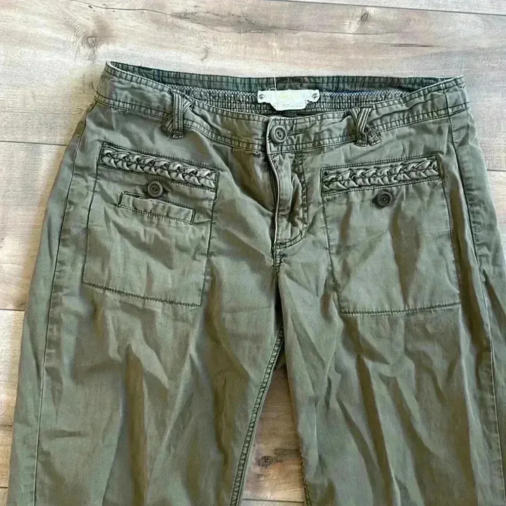 Anthropologie Hei Hei Twill Braided Pocket Khaki Green Pants Sz 2 - Image 3