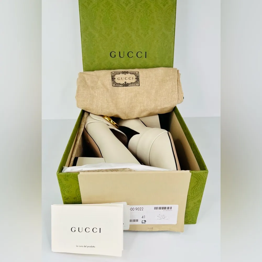 Gucci Blondie Women's Natural Gg Logo Leather Block Heel Pumps Size EU 41 - Image 2