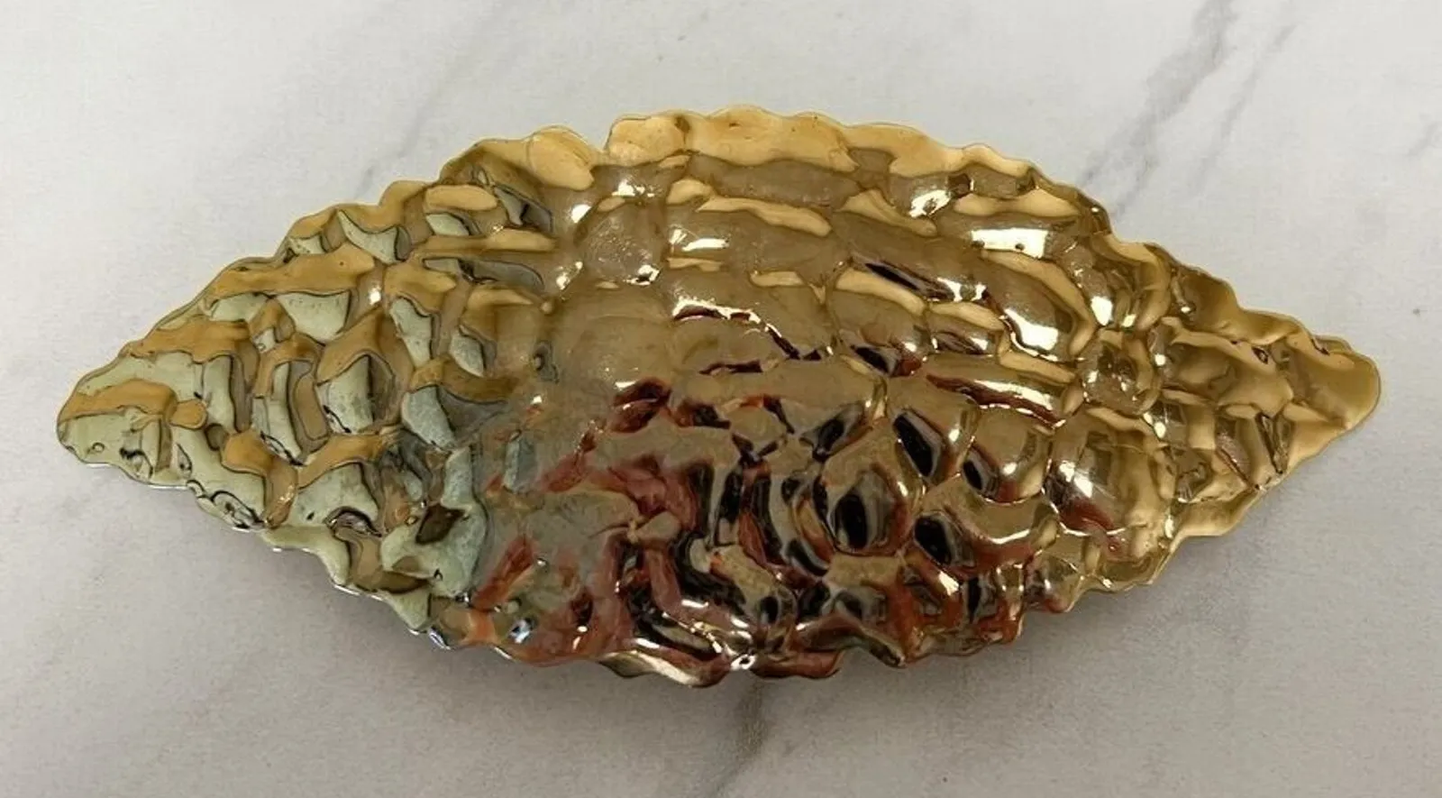 Neo Vintage Gold Tone Hammered Metal Belt Buckle Leaf Design Statement ✨ - Image 1