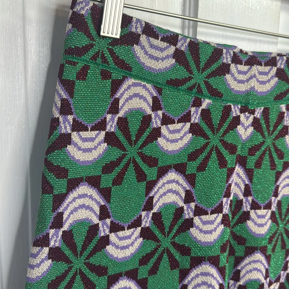 Suncoo Pantalon Jasper Colorful Geometric High Waist Flare Pants W1207 Sz M Green Size M - Image 7