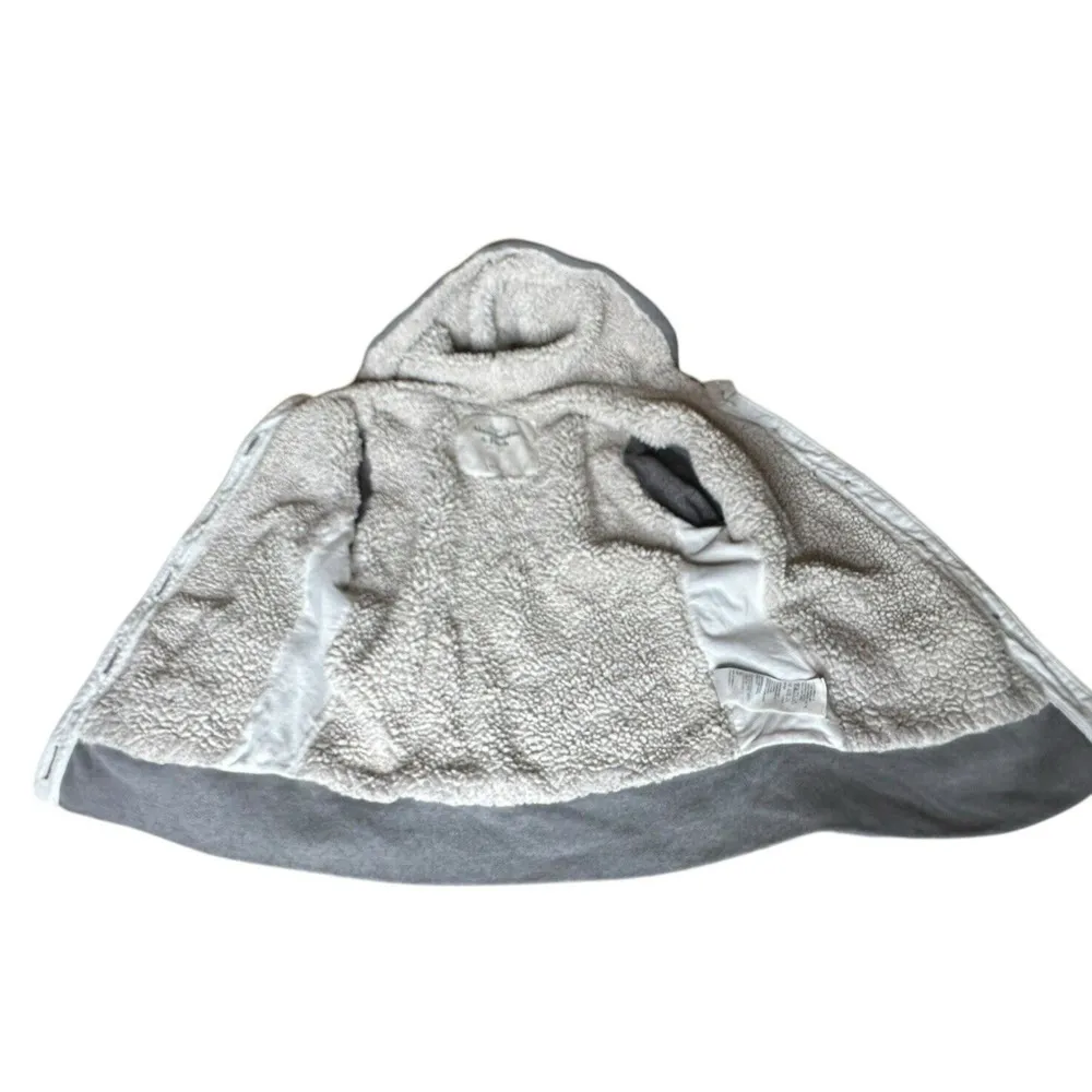 Abercrombie & Fitch Sz L Hoodie Jacket Sherpa Fur Lined Logo Gray Heavy Y2K Vtg - Image 8