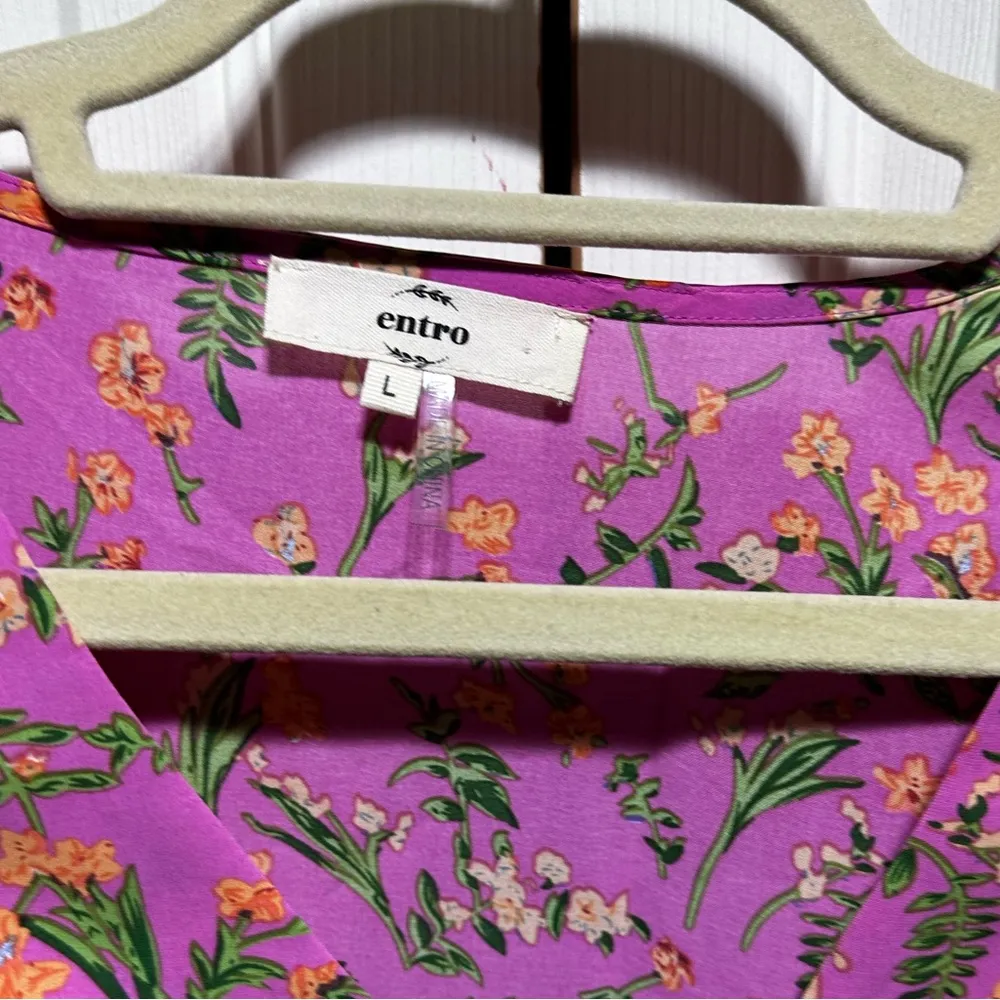 Entro boutique brand pink Large spring Floral Ruffle Women's Top - Image 3