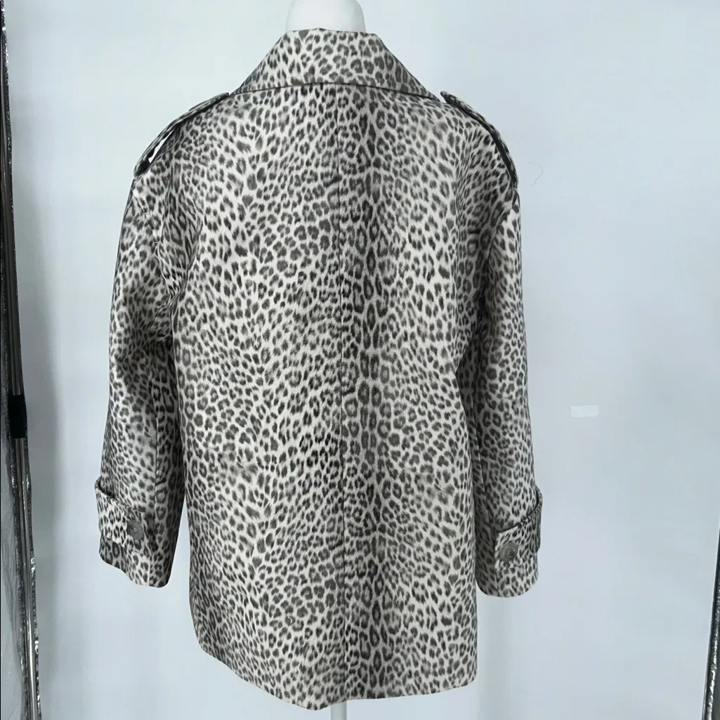 Tara Jarmon Leopard Print Double Breasted Coat Made in France Size 40 Gray - Image 7