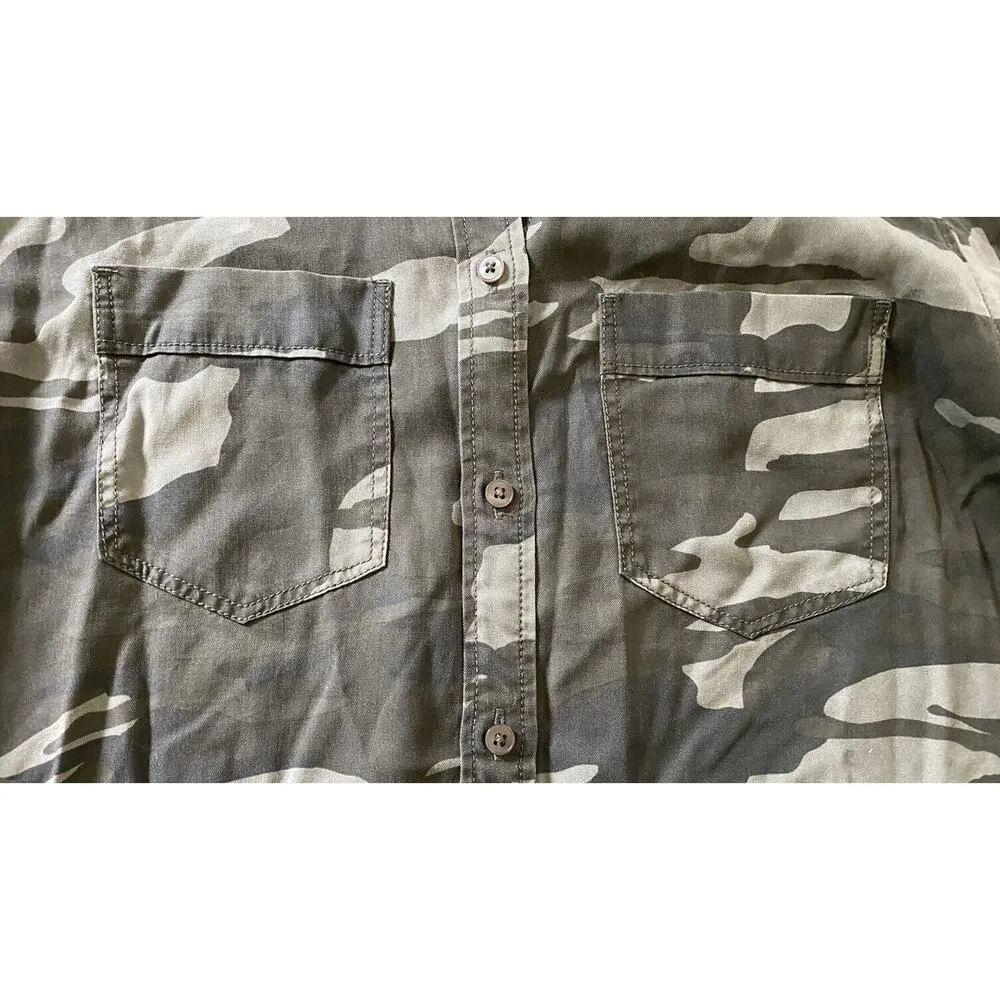 EXPRESS Green Camouflage Small Shirt Long Sleeve Button Down Army Military - Image 4
