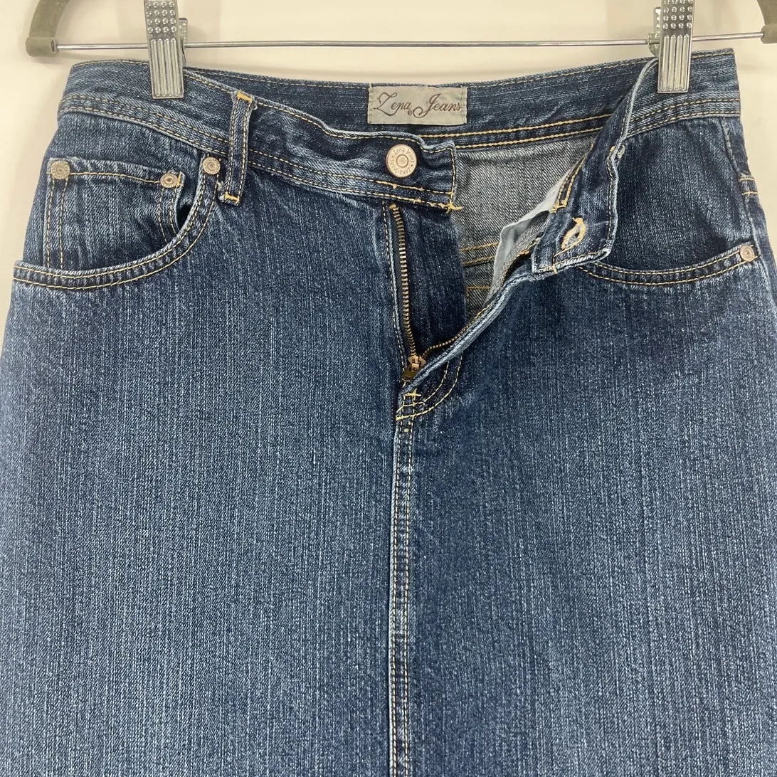 Vtg Y2K Denim Maxi Skirt Sz 8 Country 90s Grunge Retro Street Front Slit Zena Blue - Image 3