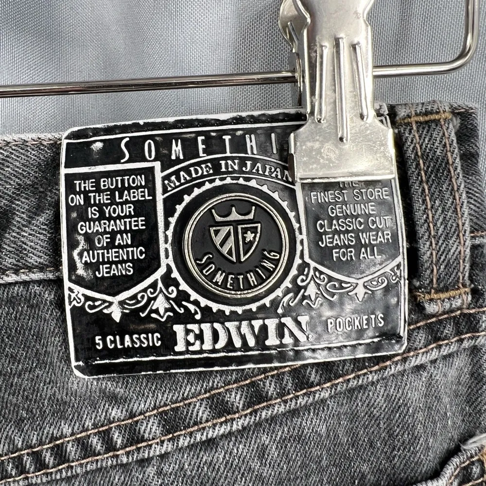 Edwin Something Ones Japan Black High Rise Tapered Jeans Raw Hem Size 68 / US 27 - Image 5