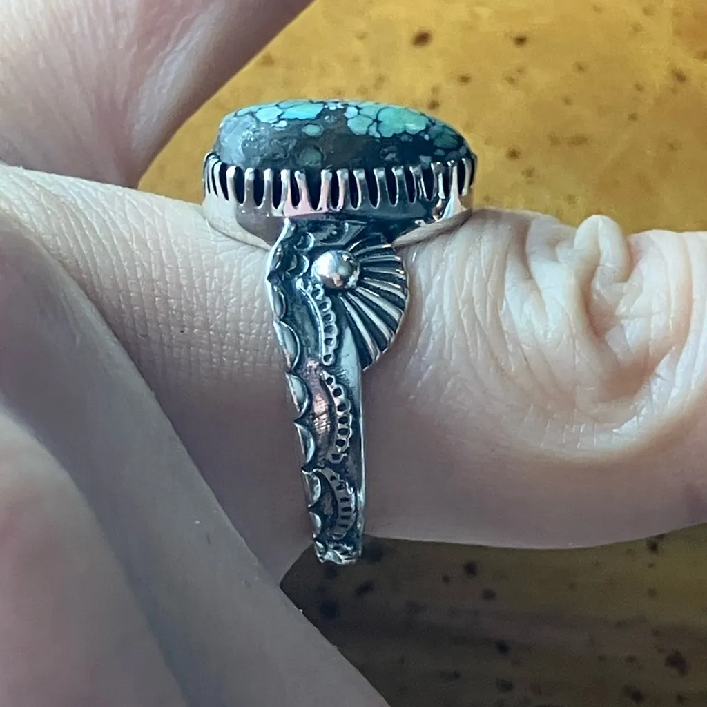 Matrix Turquoise Sterling Silver Ring Size 7 Green - Image 3