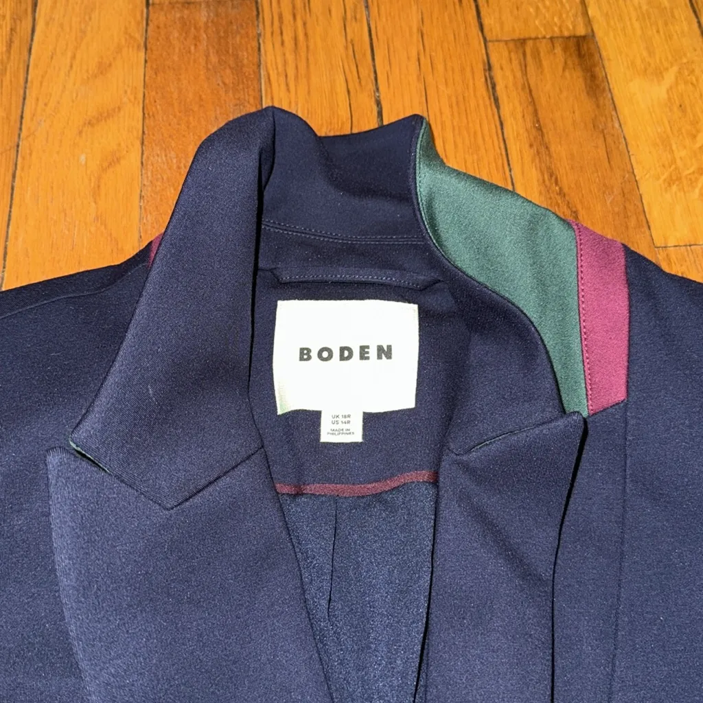 Boden marleybone ponte Navy Blazer jacket size 14R collar pop viscose Blue - Image 4