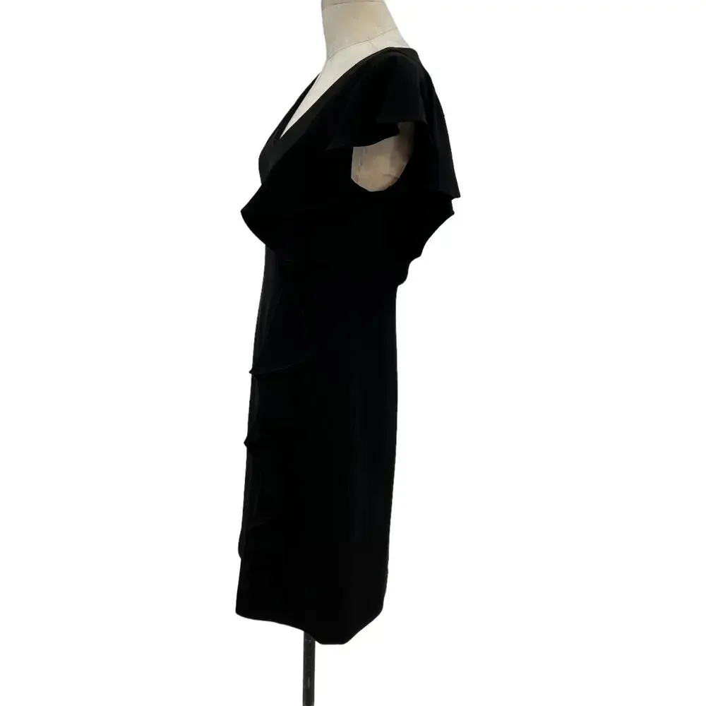 Rickie Freeman‎ for Teri Jon Black Asymmetric Ruffle Sleeve Sheath Dress Size 6 - Image 5