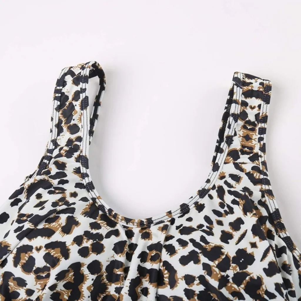 Leopard Palm Leaf Wide Strap High Cut Bikini Slimming Two Piece Swimsuit X-Large - Image 3