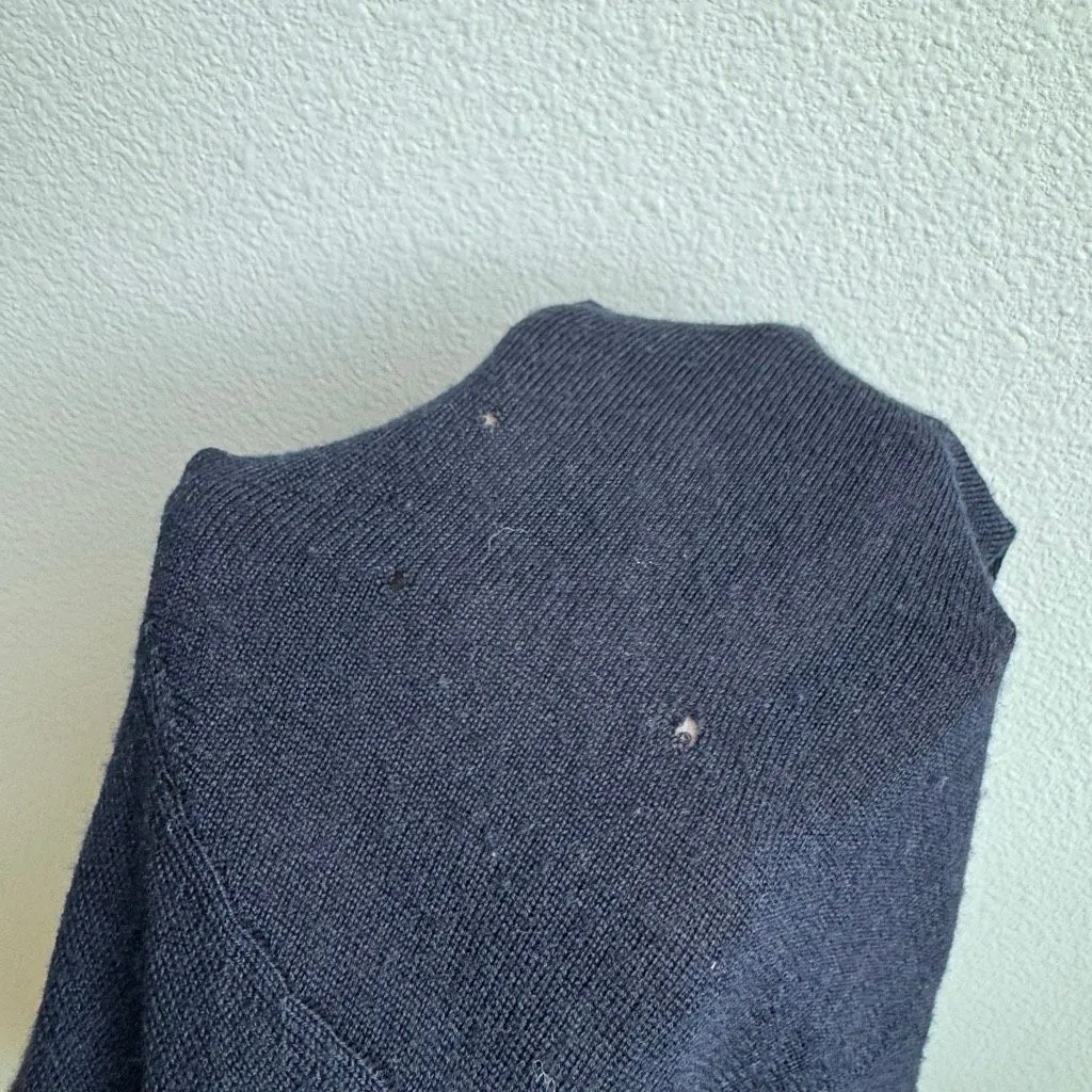 Tory Burch Simone 100% Merino Wool Navy Blue Big Button Cardigan Size Medium - Image 7